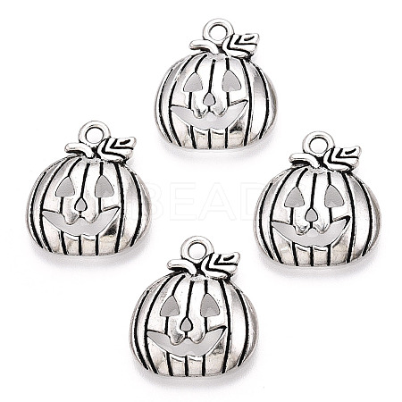 Tibetan Style Halloween Pumpkin Jack-O'-Lantern Alloy Pendants TIBEP-Q050-07AS-1