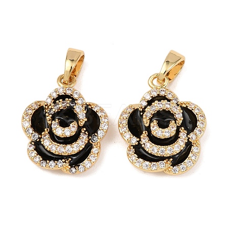Brass Micro Pave Clear Cubic Zirconia Enamel Pendants KK-G543-08G-02-1