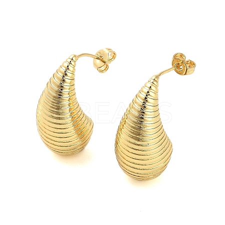 Rack Plating Grooved Teardrop Brass Stud Earrings for Women EJEW-B053-01G-01-1