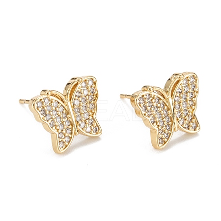 Butterfly Sparkling Cubic Zirconia Stud Earrings for Girl Women EJEW-H126-11G-1