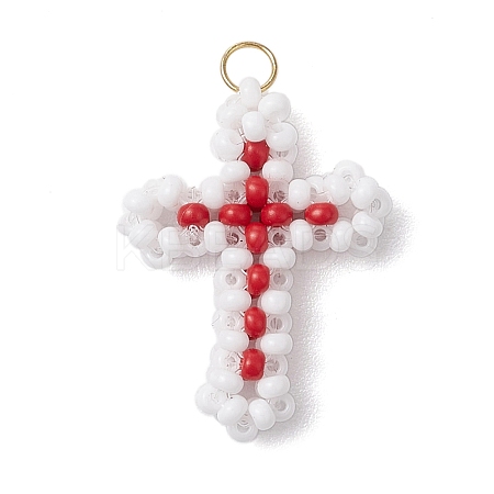 Beaded Cross Charms PALLOY-GD00002-05-1