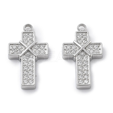 304 Stainless Steel Micro Pave Cubic Zirconia Pendants STAS-Z121-47P-01-1