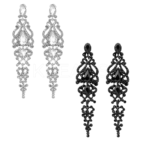 2 Pairs 2 Colors Rhineston Flower Dangle Stud Earrings EJEW-FI0002-43-1