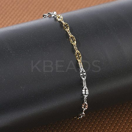 304 Stainless Steel Dapped Chains Bracelets for Women BJEW-D466-08A-GP-1