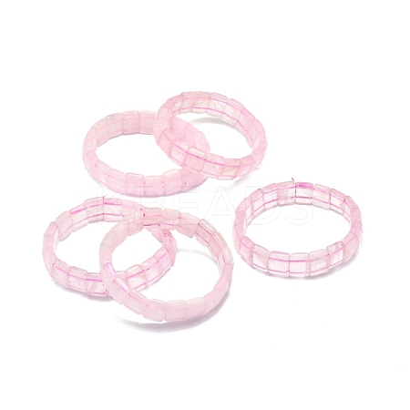 Natural Rose Quartz Rectangle Beaded Stretch Bracelet BJEW-E379-01E-1