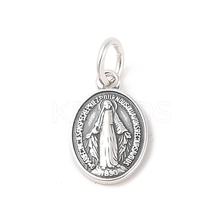 999 Fine Silver Oval with Virgin Religious Medal Charms with Jump Rings LS-STER-C006-01AS-1