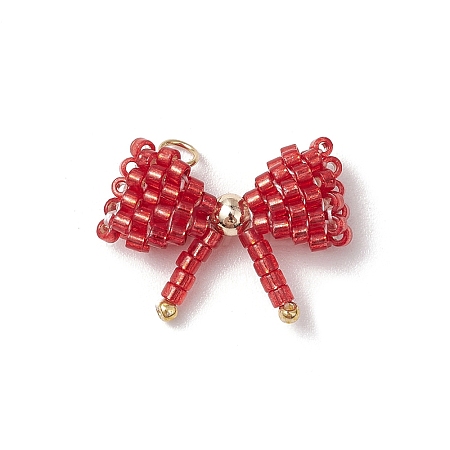 Glass Seed Beaded Bowknot Pendants PALLOY-MZ00564-03-1