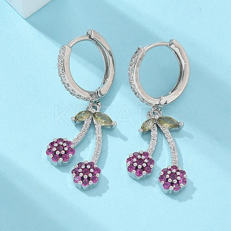 Brass Cubic Zirconia Hoop Earrings EJEW-R016-16P-1