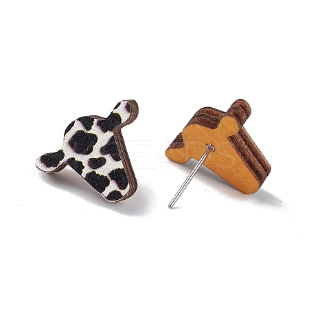 Natural Wood Stud Earrings EJEW-C013-01D-1