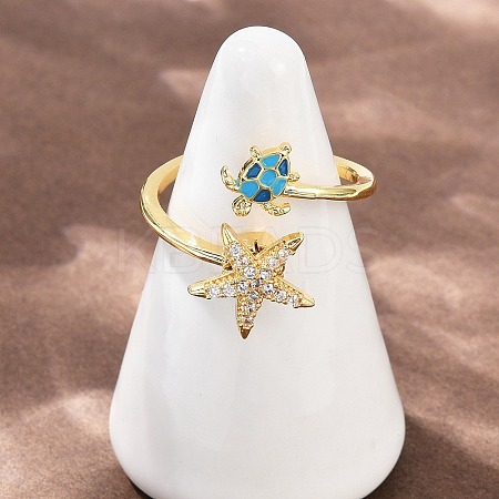 Rotatable Brass Micro Pave Cubic Zirconia Open Rings for Women RJEW-K305-02G-1