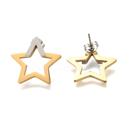 Ion Plating(IP) 304 Stainless Steel Hollow Star Stud Earrings EJEW-C118-06B-1