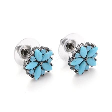 Bohemian Synthetic Turquoise Flower Stud Earrings LS-EJEW-H085-04B-1