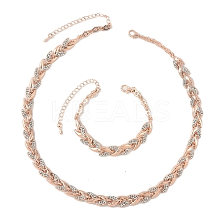 Alloy Crystal Rhinestone Leaf Link Chain Necklaces & Bracelets Sets SJEW-YWC0002-01RG-1