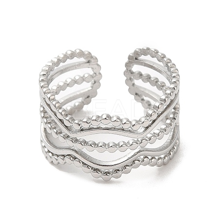 Non-Tarnish 304 Stainless Steel Wave Open Cuff Ring for Women RJEW-M149-36P-1