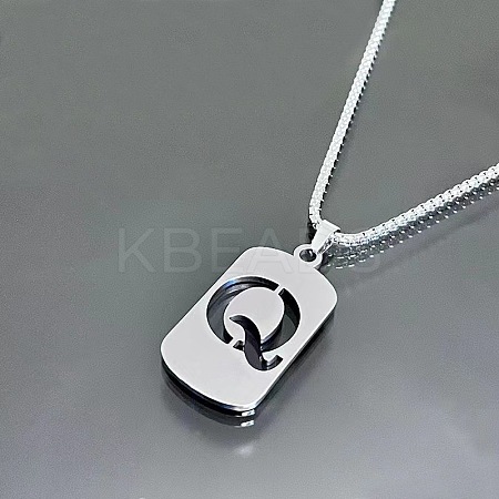 Rectangle with Laser Cut Letter 201 Stainless Steel Initial Pendant Necklaces WGA5E8C-17-1
