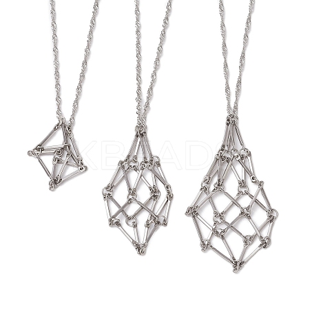 3Pcs 3 Sizes 304 Stainless Steel Singapore Chain Macrame Pouch Pendant Necklace Making SA-CJ982C-P-1