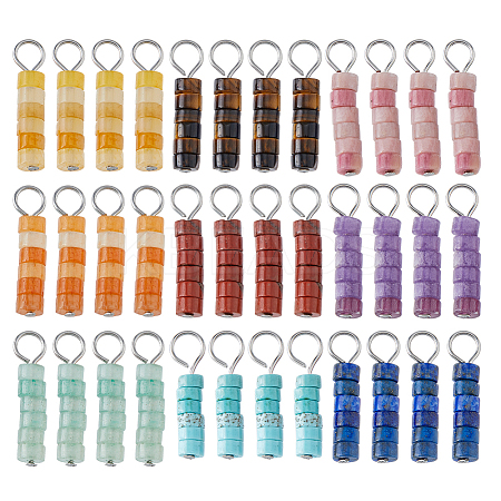 36Pcs 9 Styles Natural Gemstone Heishi Beaded Pendants PALLOY-FH00062-1