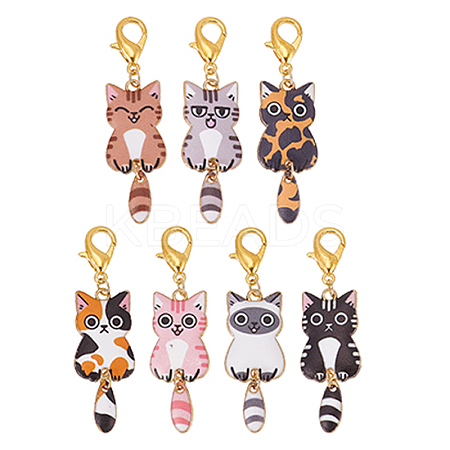 Alloy Enamel Cat Pendant Decorations HJEW-JM03718-1