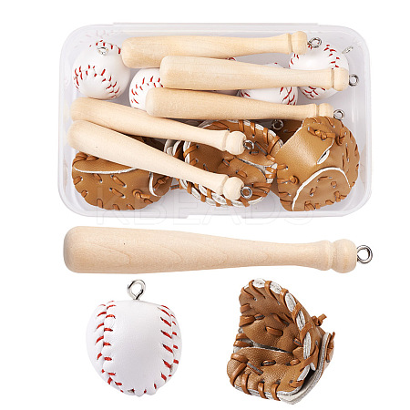 15Pcs 3 Style PU Leather & Theaceae Wood Baseball Exercise Pendants FIND-TA0001-65-1