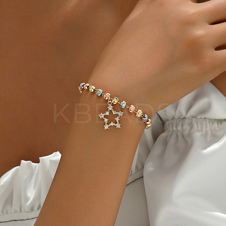 French Classic Style Brass Micro Pave Clear Cubic Zirconia Star Charm Bracelets for Women JM7505-3-1