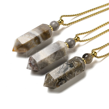 Natural Mexican Agate Pendant Perfume Bottle Necklaces G-C155-04G-1