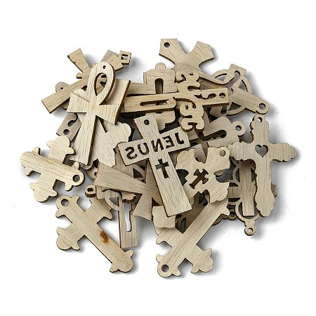100Pcs Wood Pendants WOOD-G020-01-1
