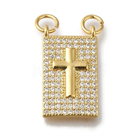 Rack Plating Brass Micro Pave Clear Cubic Zirconia Pendants KK-G500-01A-G-1