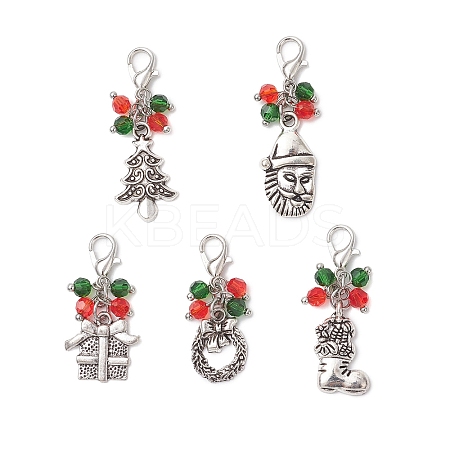 5Pcs Christmas Tibetan Style Alloy Pendant Decorations HJEW-JM04474-1