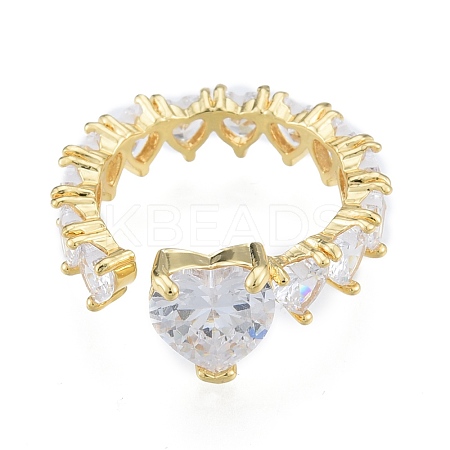 Clear Cubic Zirconia Heart Wrap Open Cuff Rings RJEW-G261-06G-1