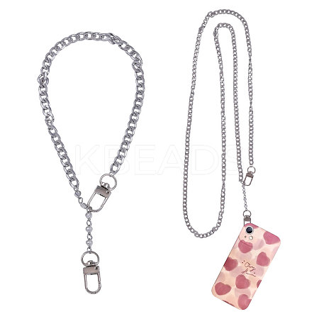 2Pcs 304 Stainless Steel Cuban Link Mobile Chains HJEW-PH02155-1