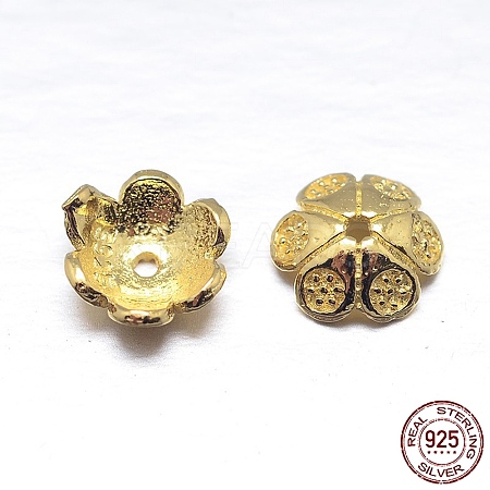 Real 18K Gold Plated 6-Petal 925 Sterling Silver Bead Caps STER-M100-10-1