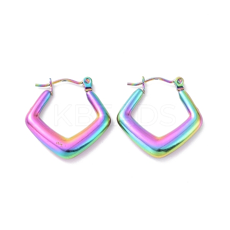 Ion Plating(IP) Rainbow Color 304 Stainless Steel Rhombus Hoop Earrings for Women EJEW-G293-21M-1