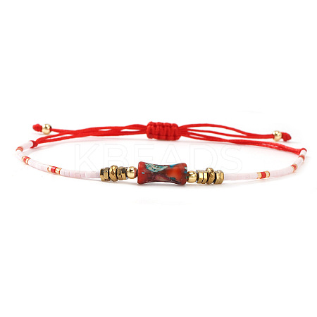 Bohemian Natural Gemstone & Glass Seed Bead Braided Bead Bracelets for Unisex OP0530-4-1