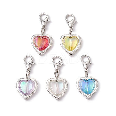 Heart Alloy & Acrylic Pendant Decorations HJEW-JM01642-1