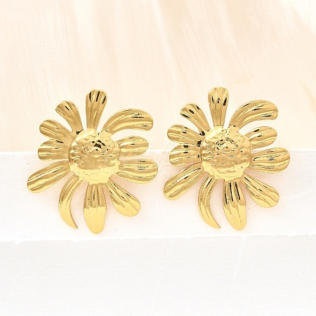 304 Stainless Steel Flower Stud Earrings EJEW-P312-03A-G-1