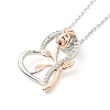 Clear Cubic Zirconia Heart with Rose Pendant Necklace NJEW-F293-01B-RG-1