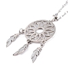 Non-Tarnish Woven Net/Web with Feather 304 Stainless Steel Boho Pendant Necklaces for Women NJEW-G087-02P-2