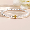 Minimalist Imitation Pearl & Brass Cross Beaded Stretch Bracelets QX2906-3-1