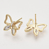Brass Micro Pave Clear Cubic Zirconia Stud Earring Findings KK-T054-52G-NF-2