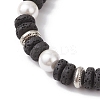 Flat Round Natural Lava Rock & Shell Pearl Beaded Stretch Bracelets for Women BJEW-JB12140-01-3