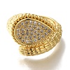 Rack Plating Teardrop Brass Clear Cubic Zirconia Open Cuff Rings RJEW-S411-19G-2