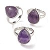Natural Amethyst Teardrop Adjustable Rings RJEW-K371-08S-15-1