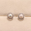 Flower Brass Micro Pave Clear Cubic Zirconia Stud Earrings WG8FE37-02-1