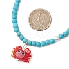 Summer Beach Handmade Lampwork Red Crab Pendant Synthetic Turquoise Round Beaded Nekclaces NJEW-JN05916-3