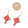 304 Stainless Steel Glass Seeds Cross Dangle Earrings EJEW-MZ00506-02-4