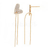 Real 18K Gold Plated Heart with Long Tassel Stud Earrings EJEW-S199-23G-NF-2