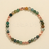 Natural Moss Agate & Brass Bead Stretch Bracelets for Women HH3302-2-1