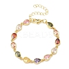 Teardrop Brass Pave Cubic Zirconia Link Chain Bracelets for Women BJEW-P385-06G-4
