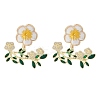 Flower with Leaf Enamel Stud Earrings EJEW-M005-04-1