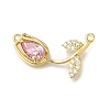 Brass Cubic Zirconia Rose Flower Connector Charms KK-R0002-26G-01-1